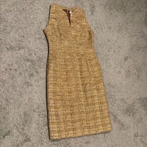 Carolina Herrera Wool Blend Sleeveless Sheath Dress In Bronze Gold Size 8 Italy